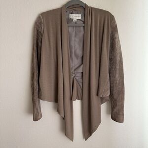 Bagatelle Jacket Womens S Beige Leather Suede Open Front‎ Long Sleeve Moto